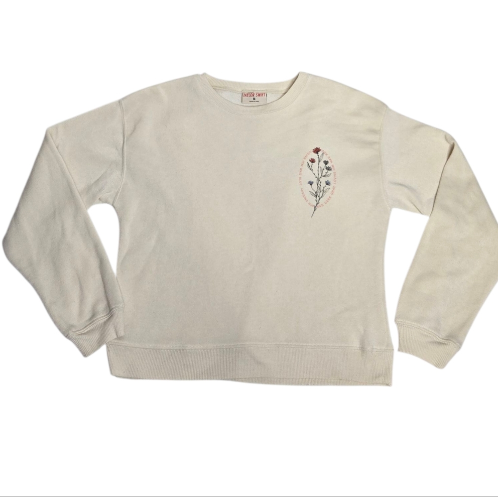 TAYLOR SWIFT Loving Him Was Red‎ cream crew neck flower sweatshirt sweater M